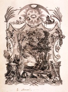 Runoilija harkitsee kuolemaa, kuvitus teoksesta "Tomas Grayn kuusi runoa", julkaistu 1775 tekijältä Richard Bentley